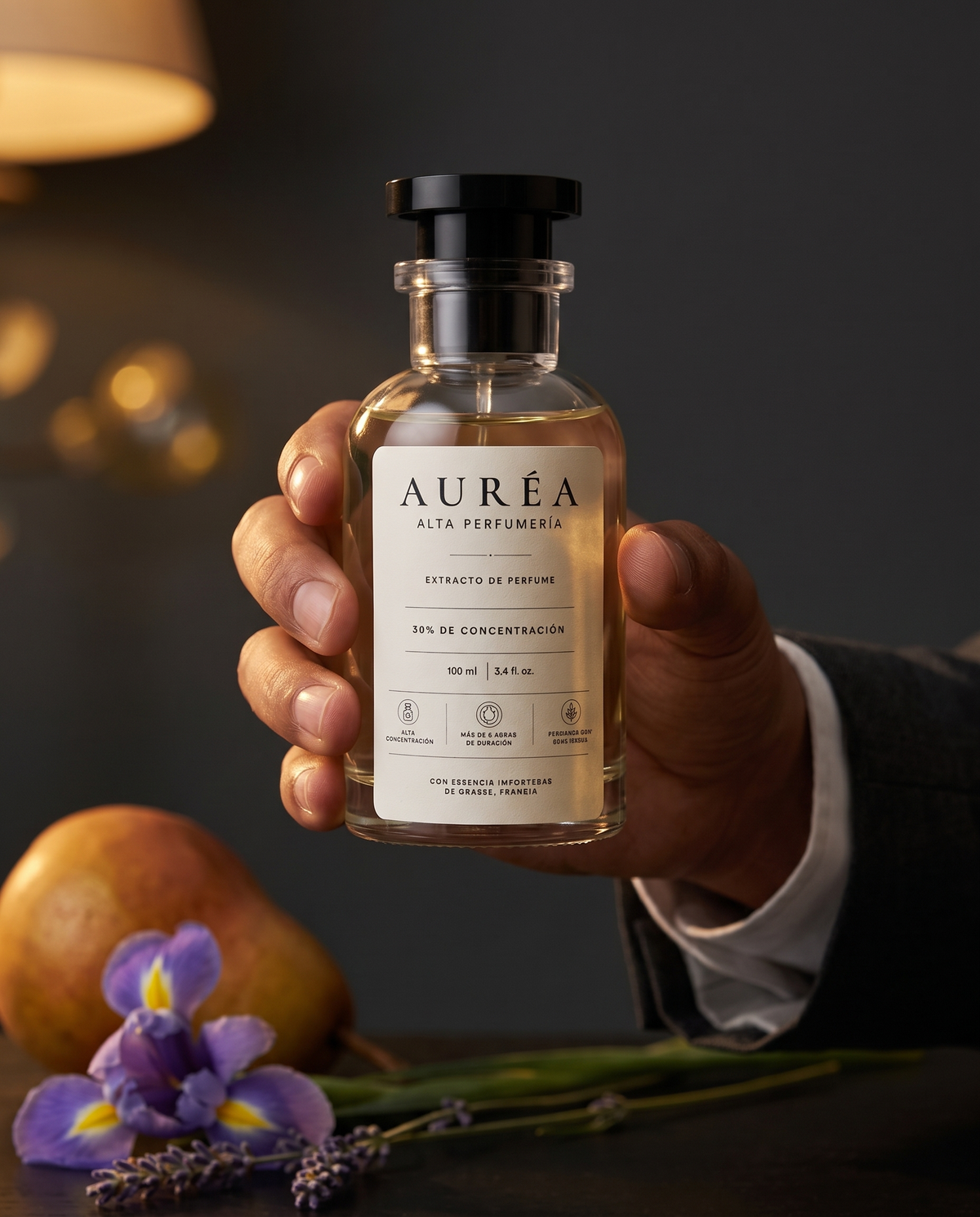 AURÉA 09 · Iris Profundo en mano, extracto de perfume 100 ml
