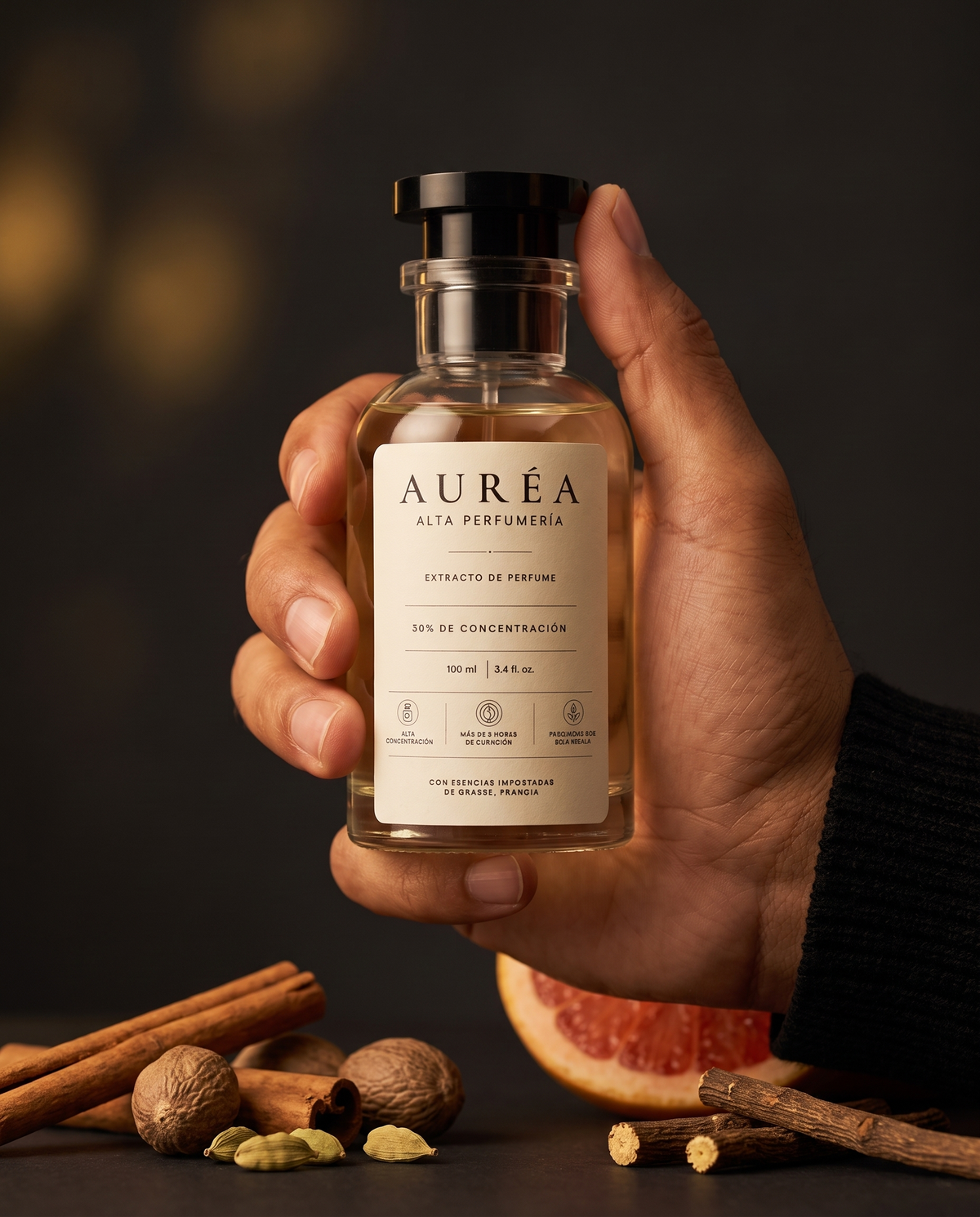 AURÉA 21 · Especia Oscura en mano, extracto de perfume 100 ml