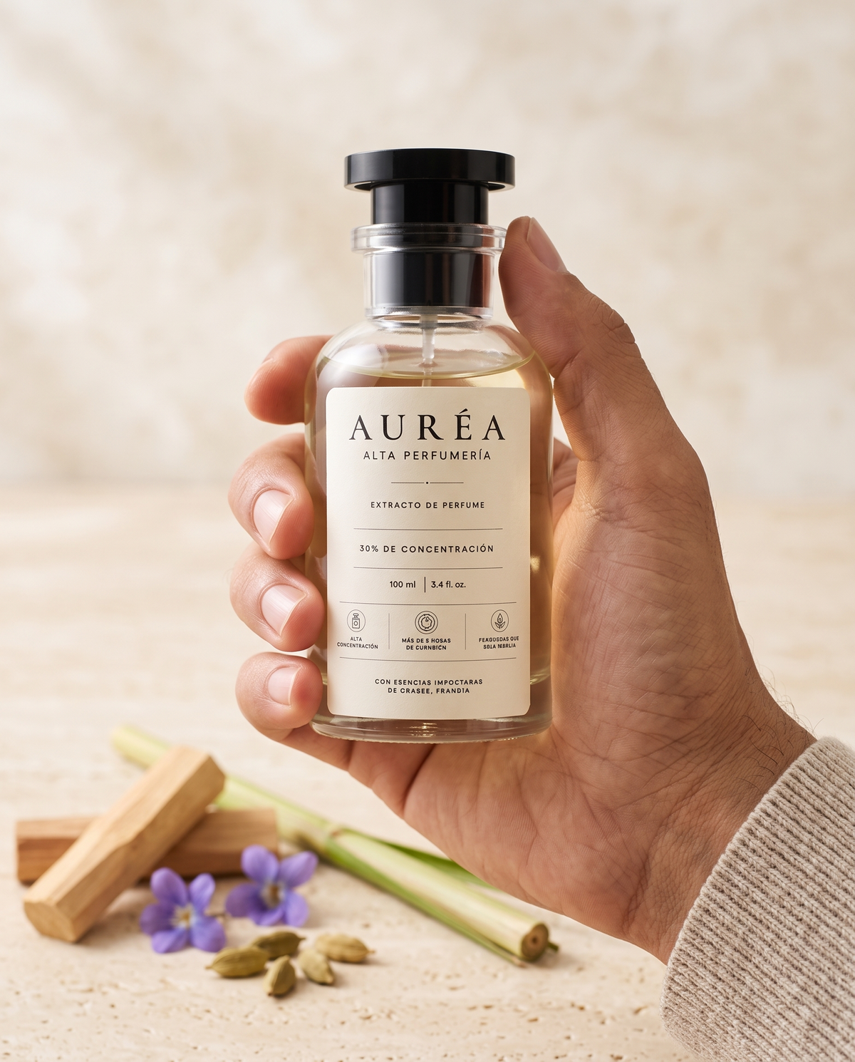 AURÉA 20 · Sándalo Ahumado en mano, extracto de perfume 100 ml
