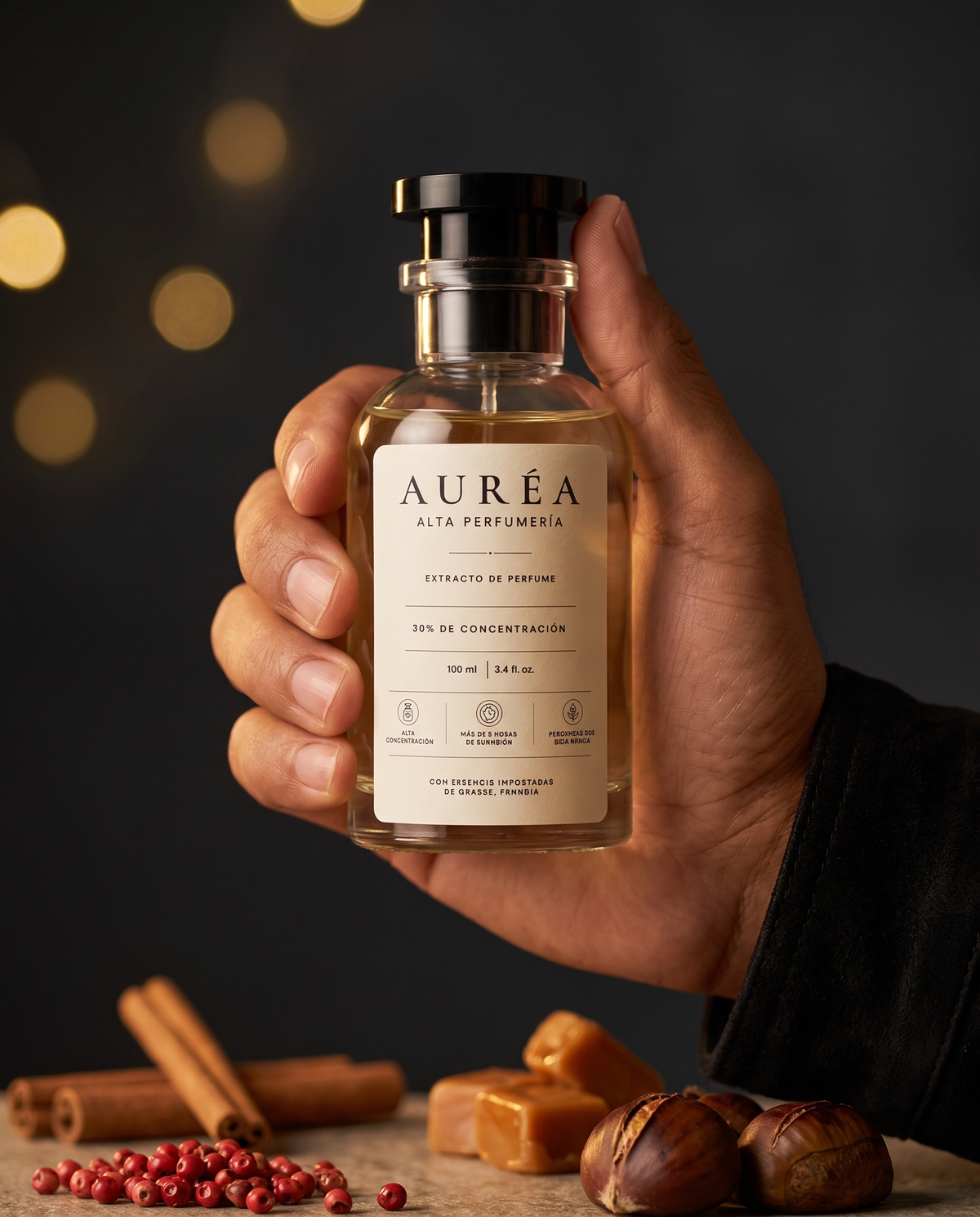 AURÉA 27 · Caramelo Especiado en mano, extracto de perfume 100 ml